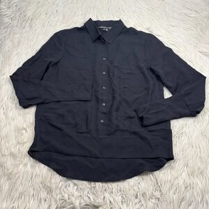 Theyskens' Theory Women's P Black Silk Button Front Blouse Office Preppy Posh